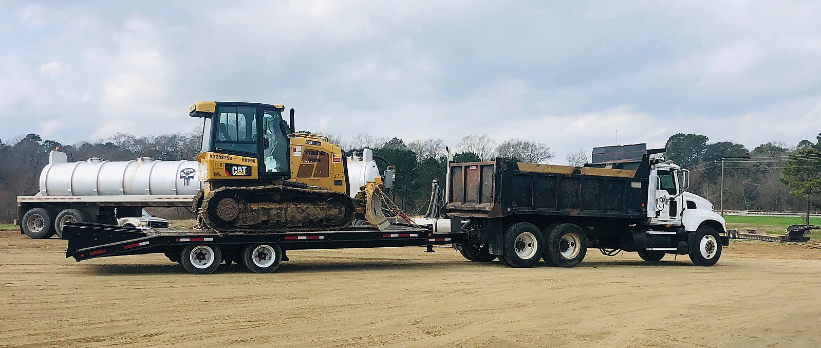 CAT dozer on a trailer