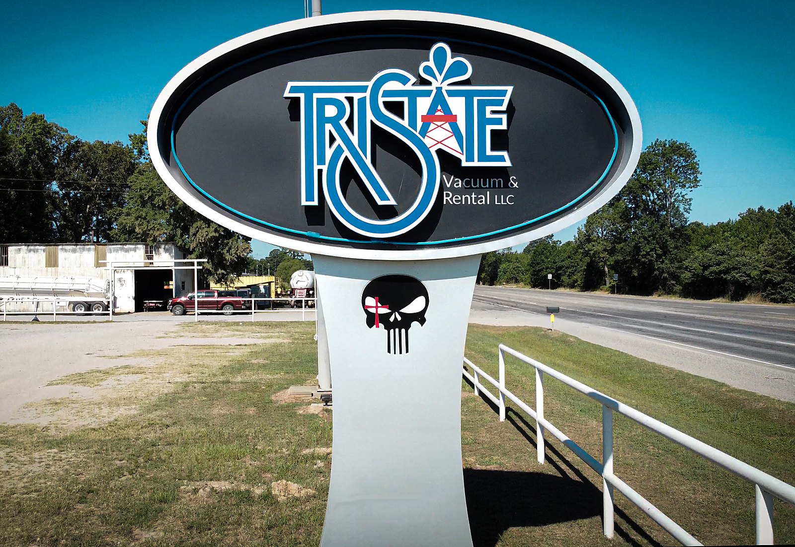 Tri-State Vacuum & Rental highway sign on US Highway 84 in Joaquin
